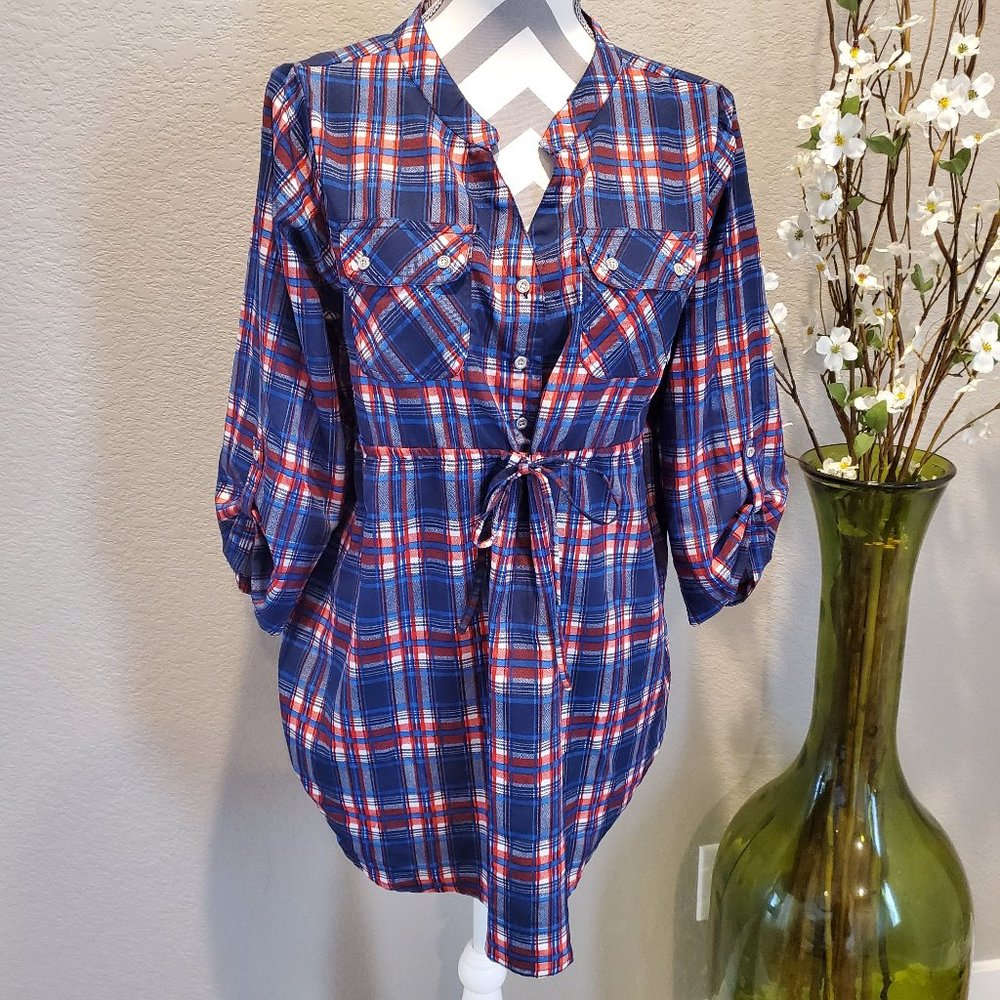 Maternity Red White and Blue Plaid Tunic